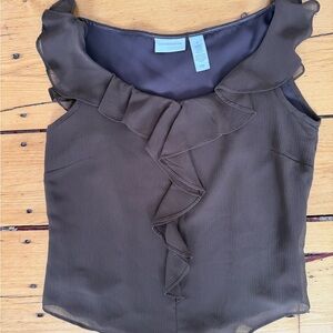 Liz Claiborne Ruffled Brown Sleeveless Blouse